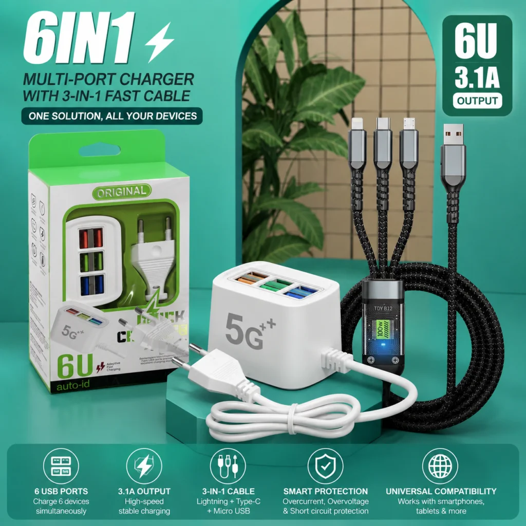 6-in-1 Charging Solution: 6U Multi-Port Ch